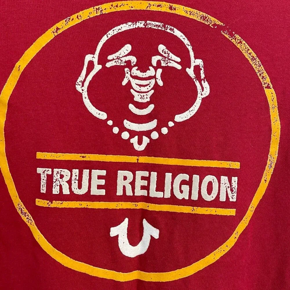 True Religion Mens XL T Shirt Red 100% Cotton‎ Casual Crew Neck Short Sleeve